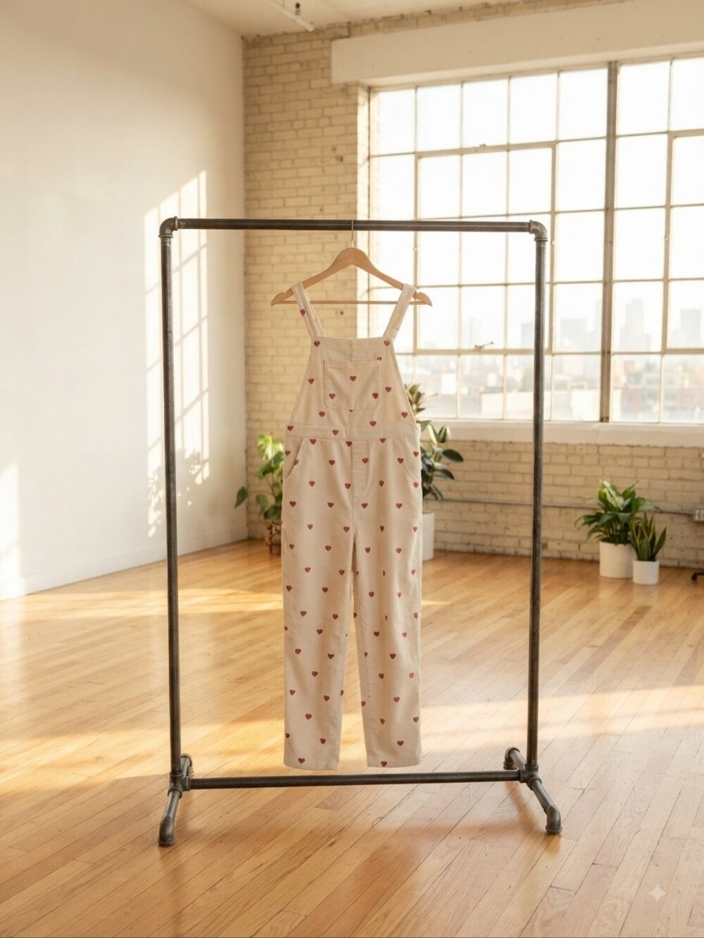 Cream Heart-Print Women's Overalls
